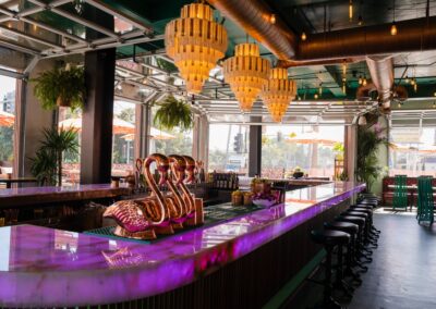 empty interior of Flamingo Deck beachside brunch restaurant